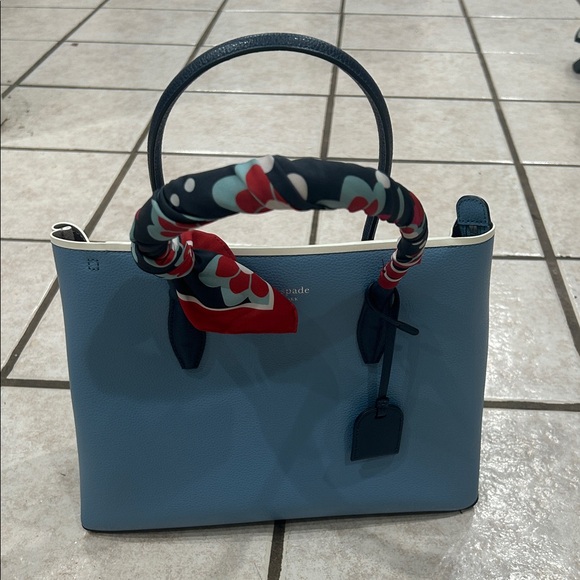 Kate Spade Light Blue Tote with Red and Black Scarf - Picture 1 of 14